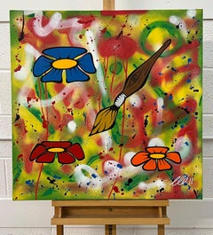 Flowers & Paint - Peinture Pop Art sur fond abstrait d'un artiste graffiti britannique