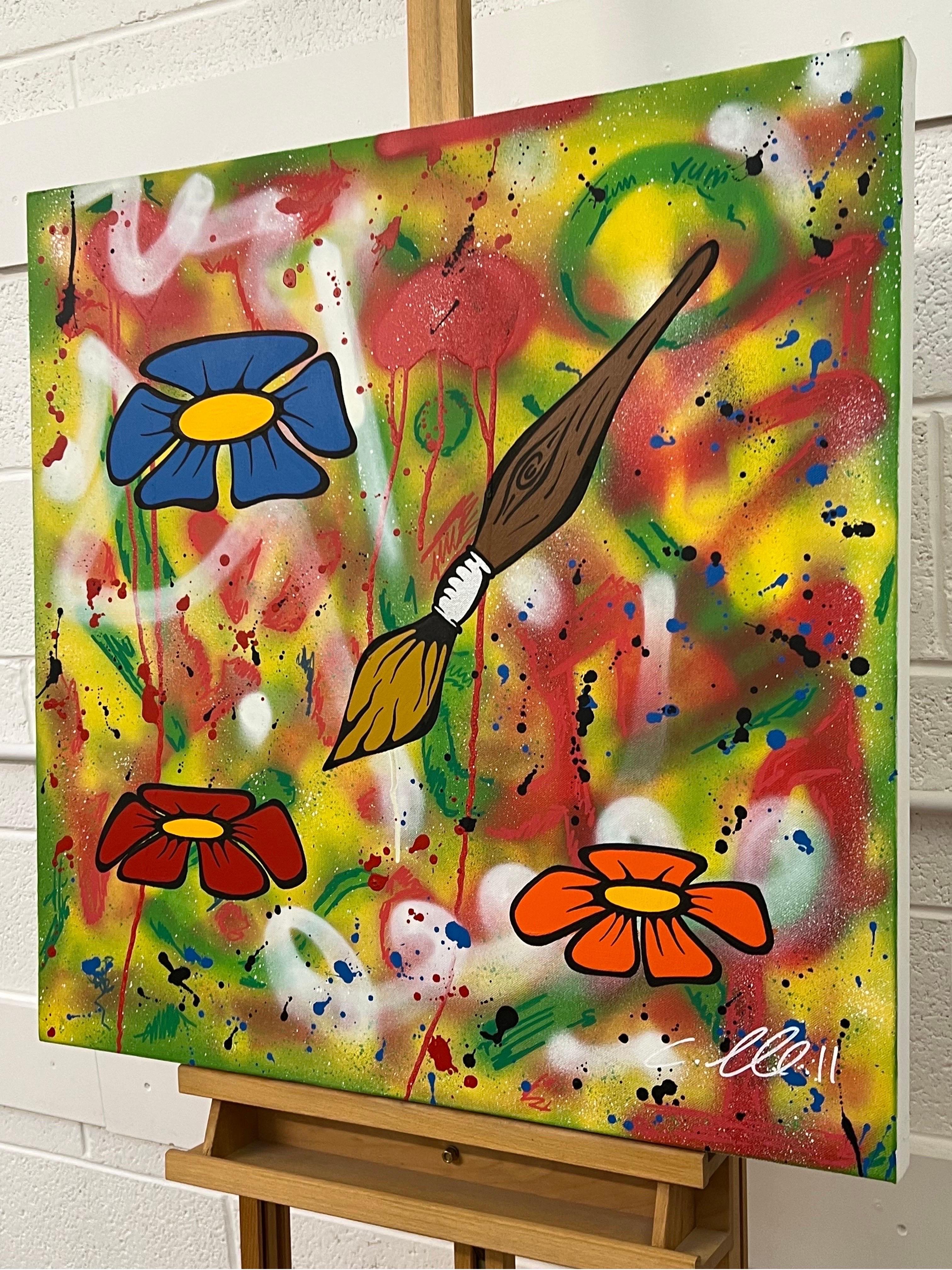 Flowers & Paint - Peinture Pop Art sur fond abstrait d'un artiste graffiti britannique 1