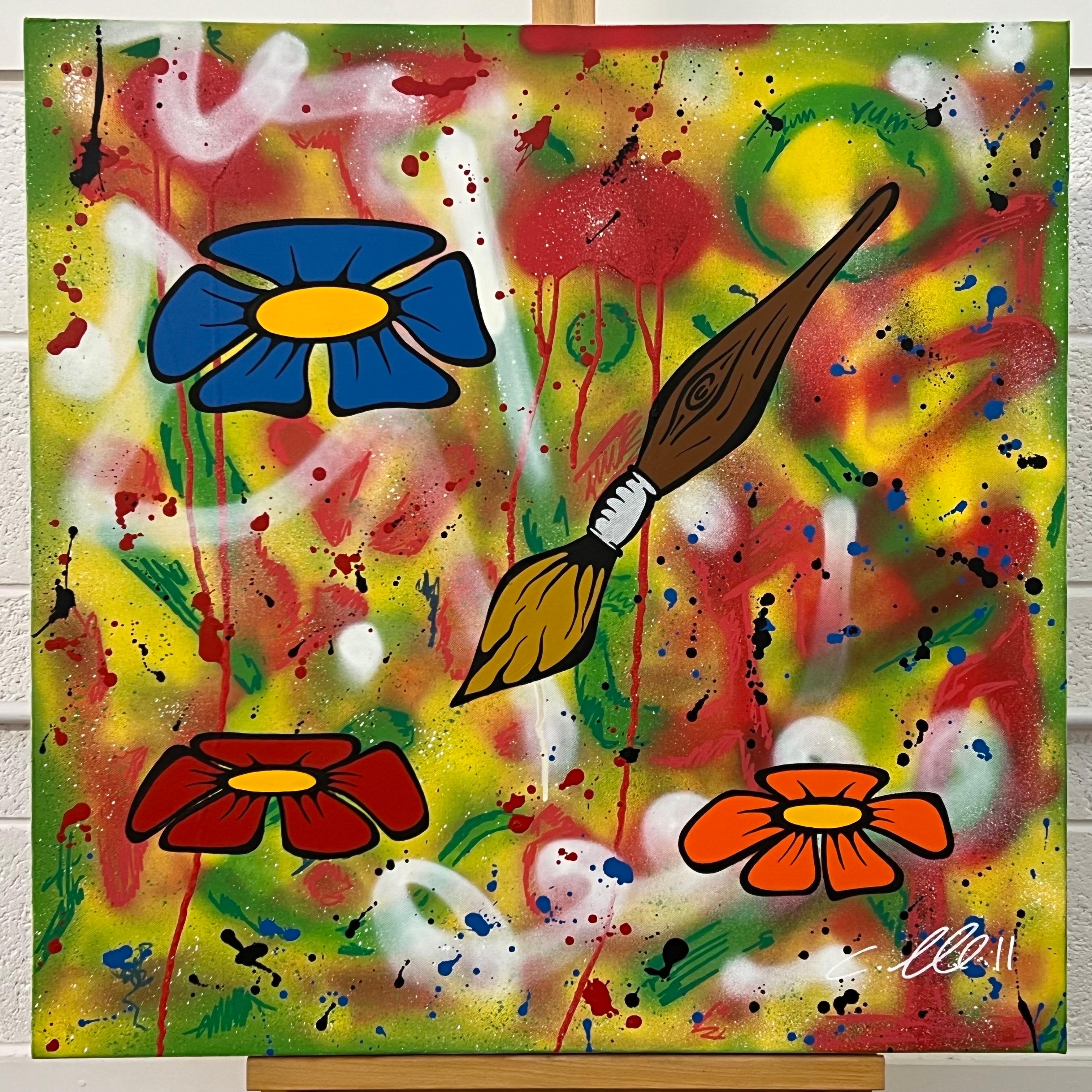 Flowers & Paint - Peinture Pop Art sur fond abstrait d'un artiste graffiti britannique 2