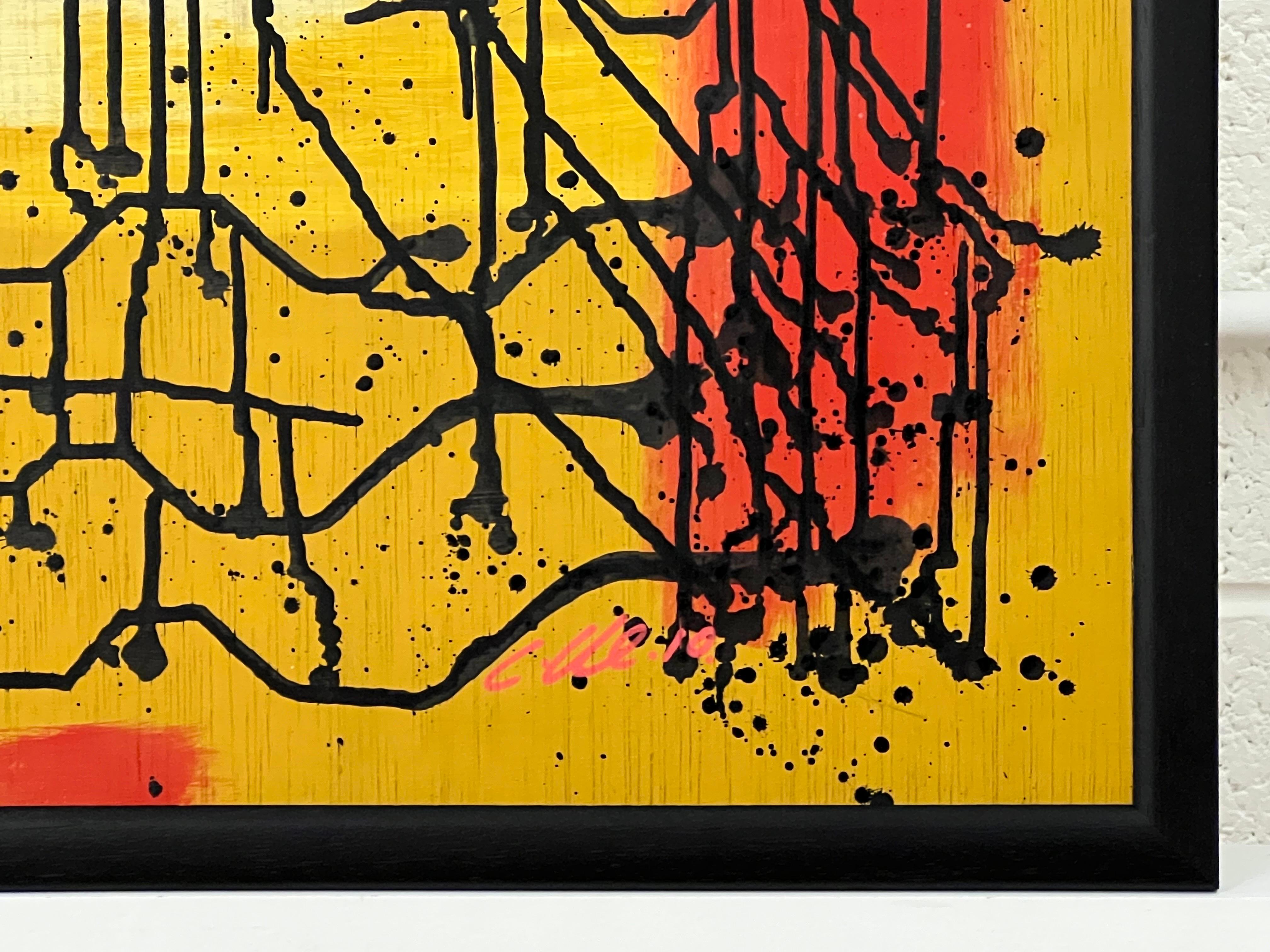 „Fractured Mind“ – Abstraktes Gemälde auf Karton des britischen Graffiti-Künstlers – Painting von Chris Pegg