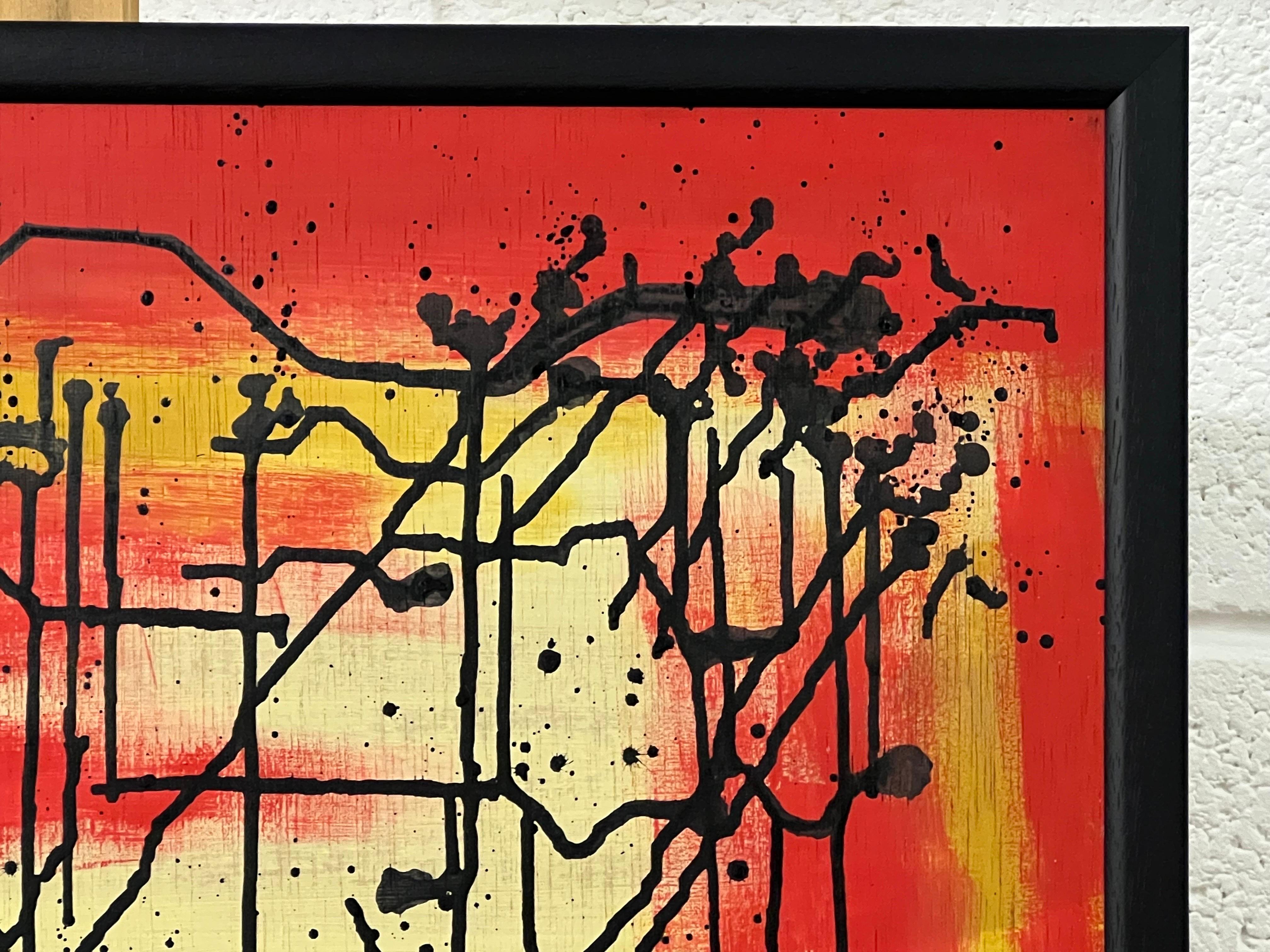 „Fractured Mind“ – Abstraktes Gemälde auf Karton des britischen Graffiti-Künstlers im Angebot 1