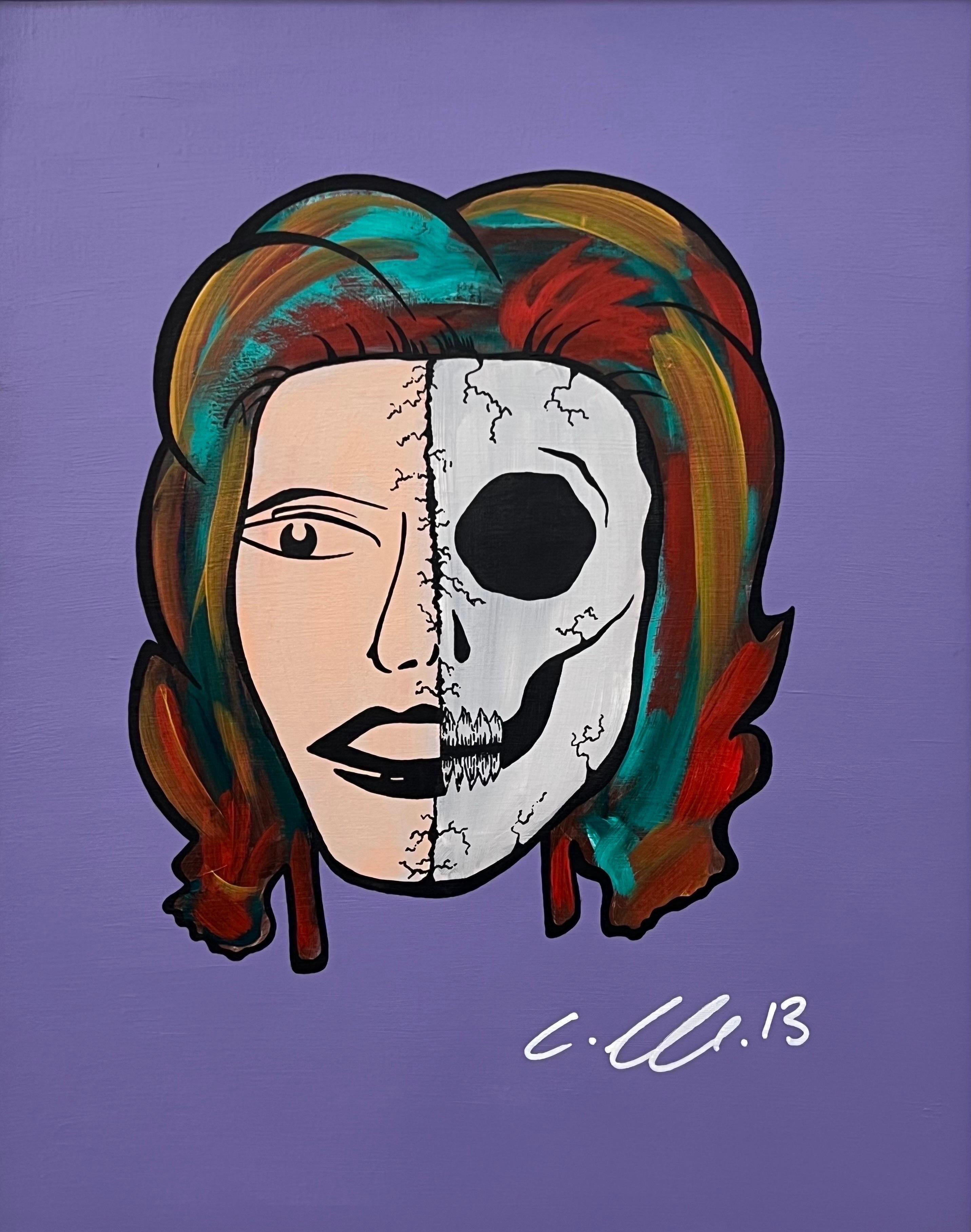 Half Skull & Female Face Portrait Pop Art by British Urban Graffiti Artist  - Painting by Chris Pegg