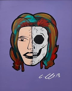 Portrait d'un demi-crâne et d'une femme Pop Art par un artiste britannique de graffiti urbain