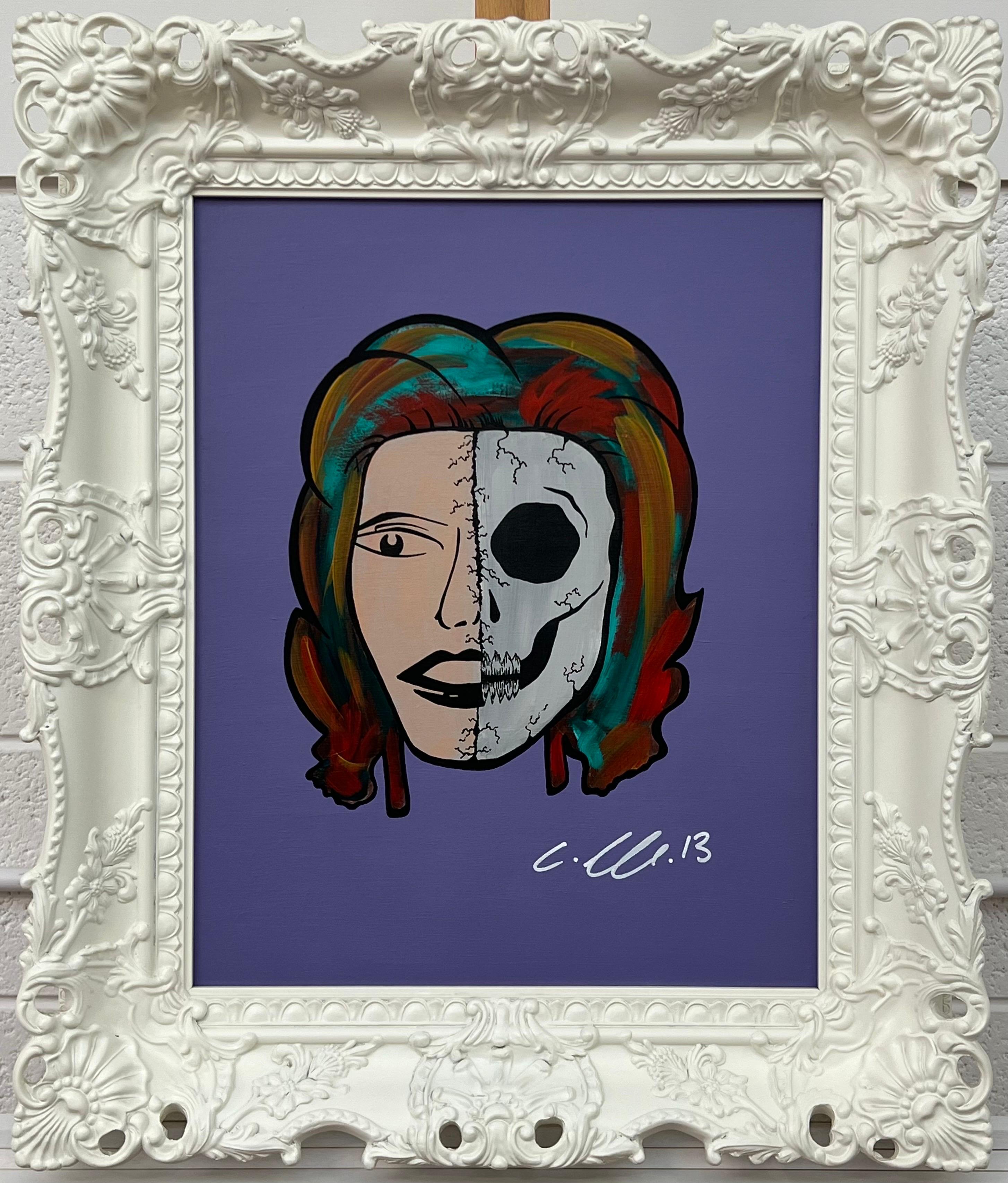 Half Skull & Female Face Porträt Pop Art von britischer Urban Graffiti-Künstlerin  (Pop-Art), Painting, von Chris Pegg