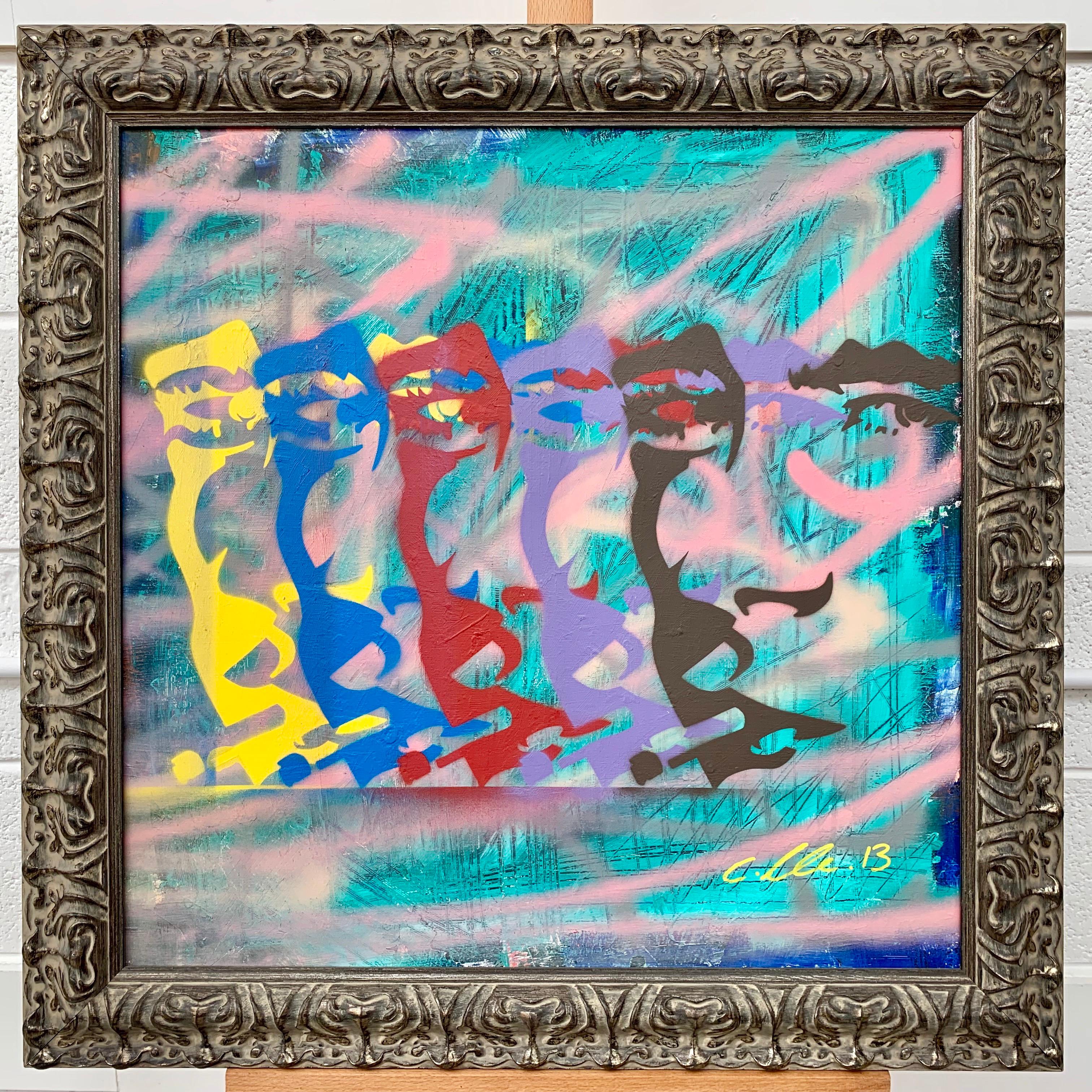 James Dean Smoking Cigarette Portrait Pop Art von Chris Pegg, britischer Urban Graffiti Künstler. Chris Pegg ist ein autodidaktischer Street Artist, der Kunstwerke mit einem starken sozialen Kommentar produziert.  

Seine Arbeit ist von Künstlern