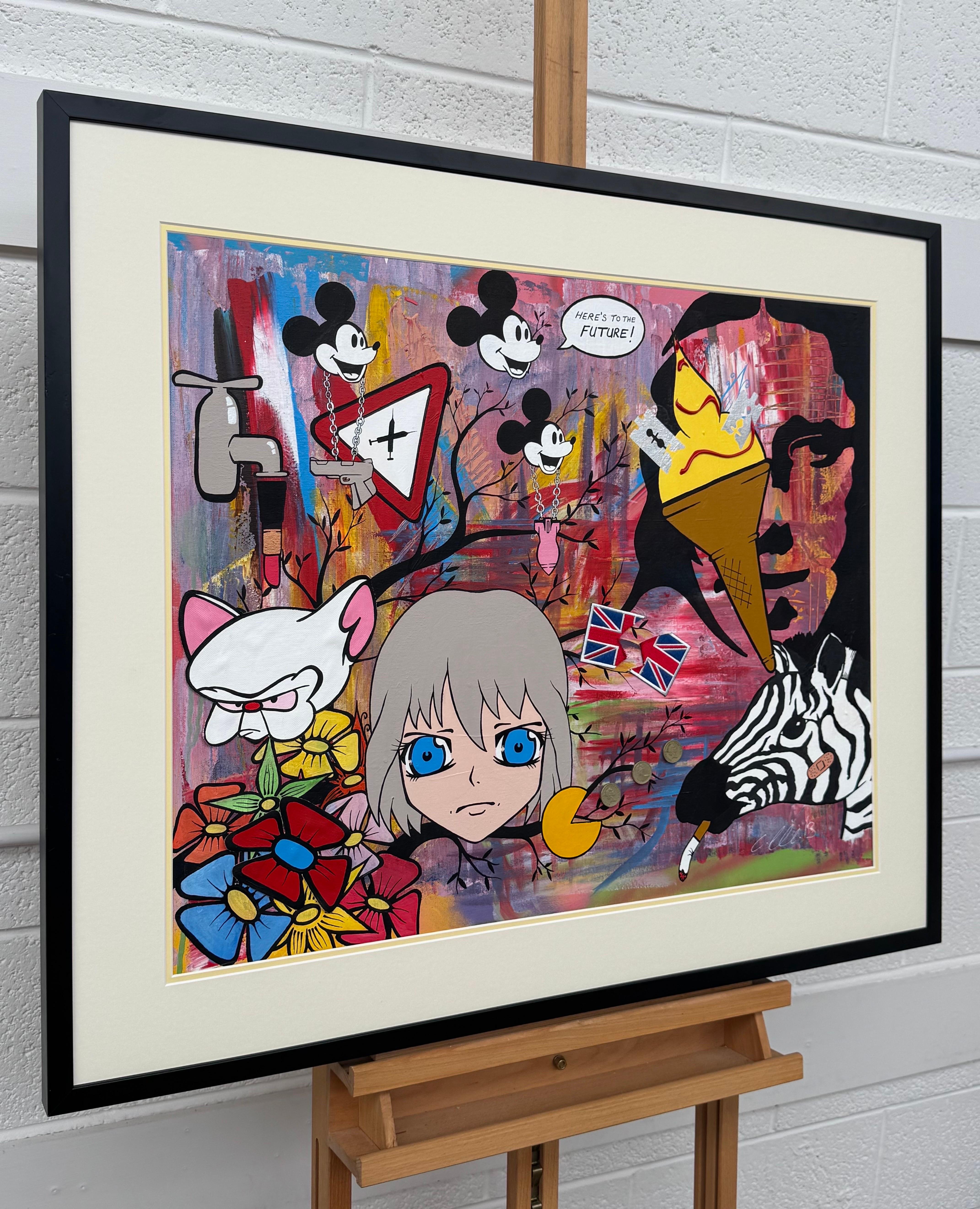 Mona Lisa Mickey Mouse Manga Cartoon Pop Art by British Urban Graffiti Artist - Painting by Chris Pegg