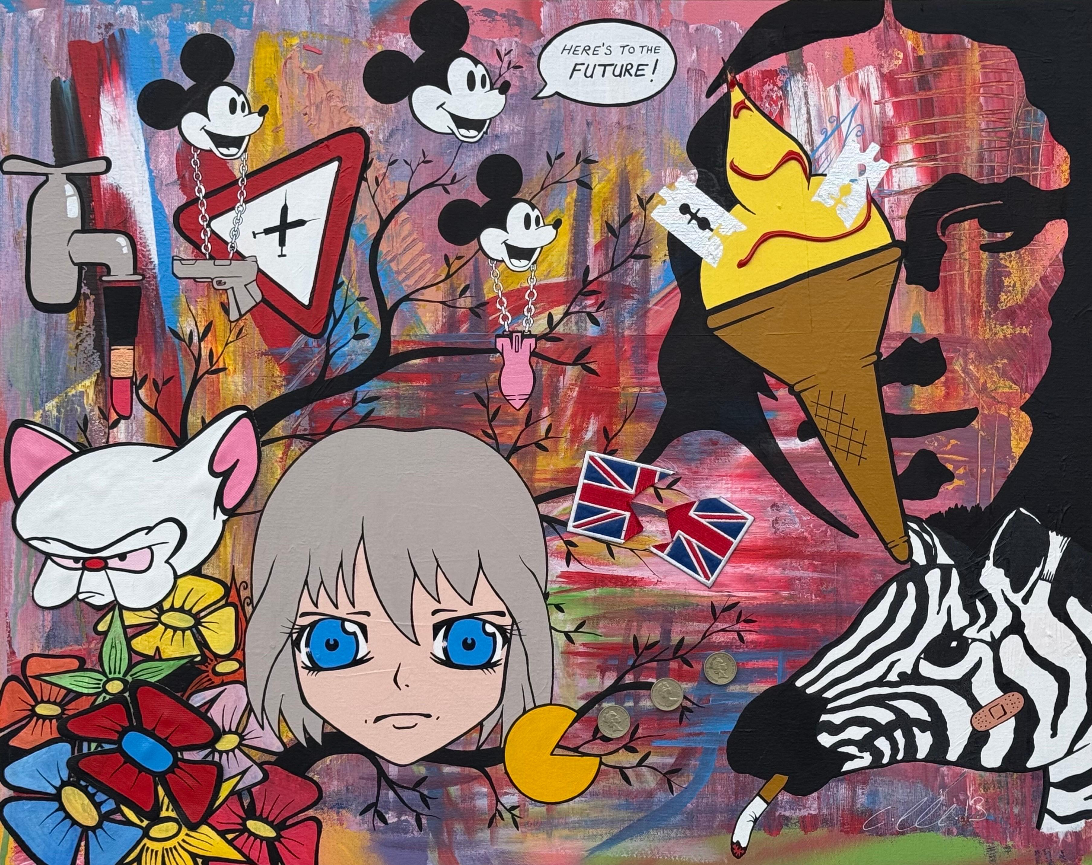 Mona Lisa Mickey Mouse Manga Cartoon Pop Art by British Urban Graffiti Artist For Sale 1