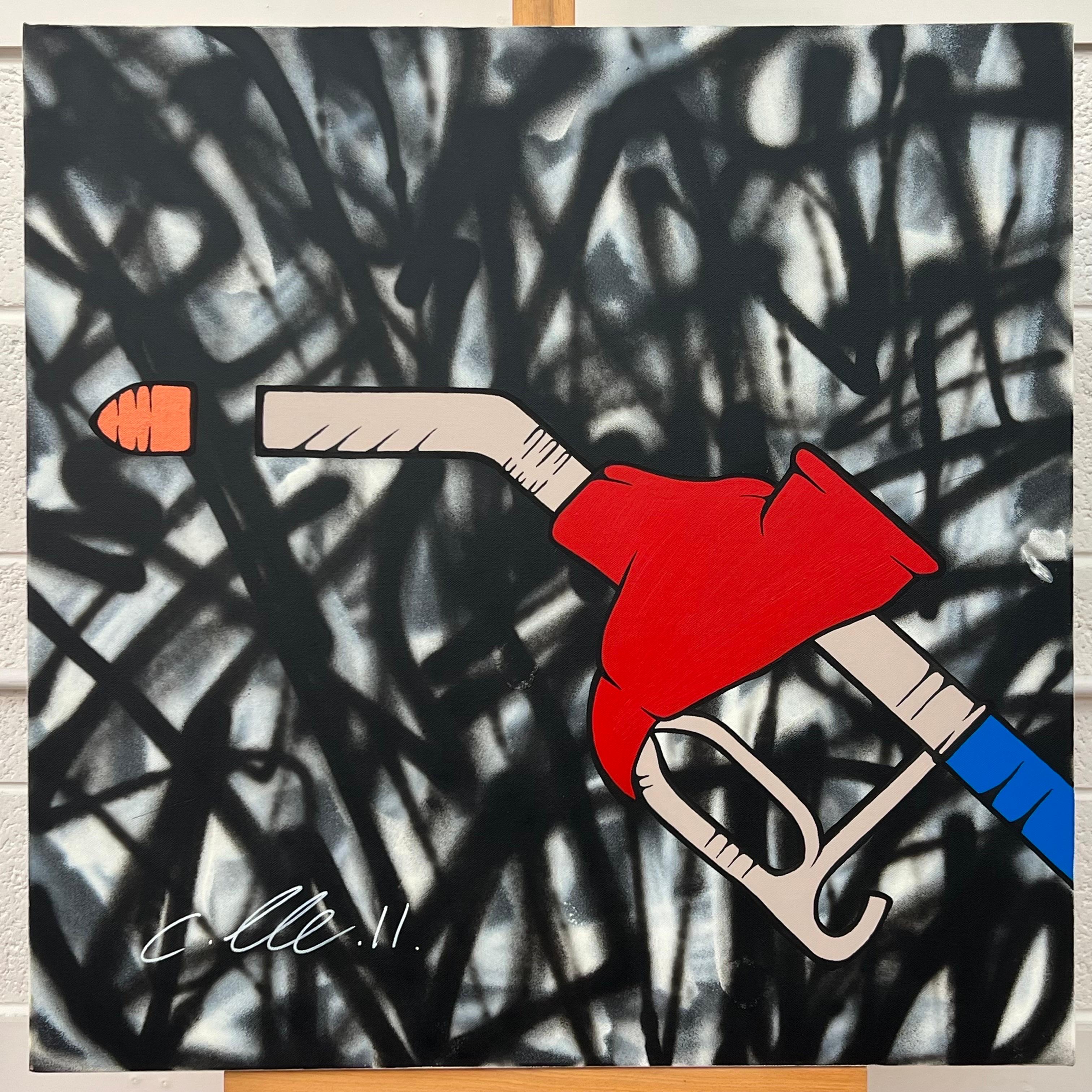 Oil Gas Fuel Pump Pop Art on Abstract Background by British Graffiti Artist - Painting by Chris Pegg