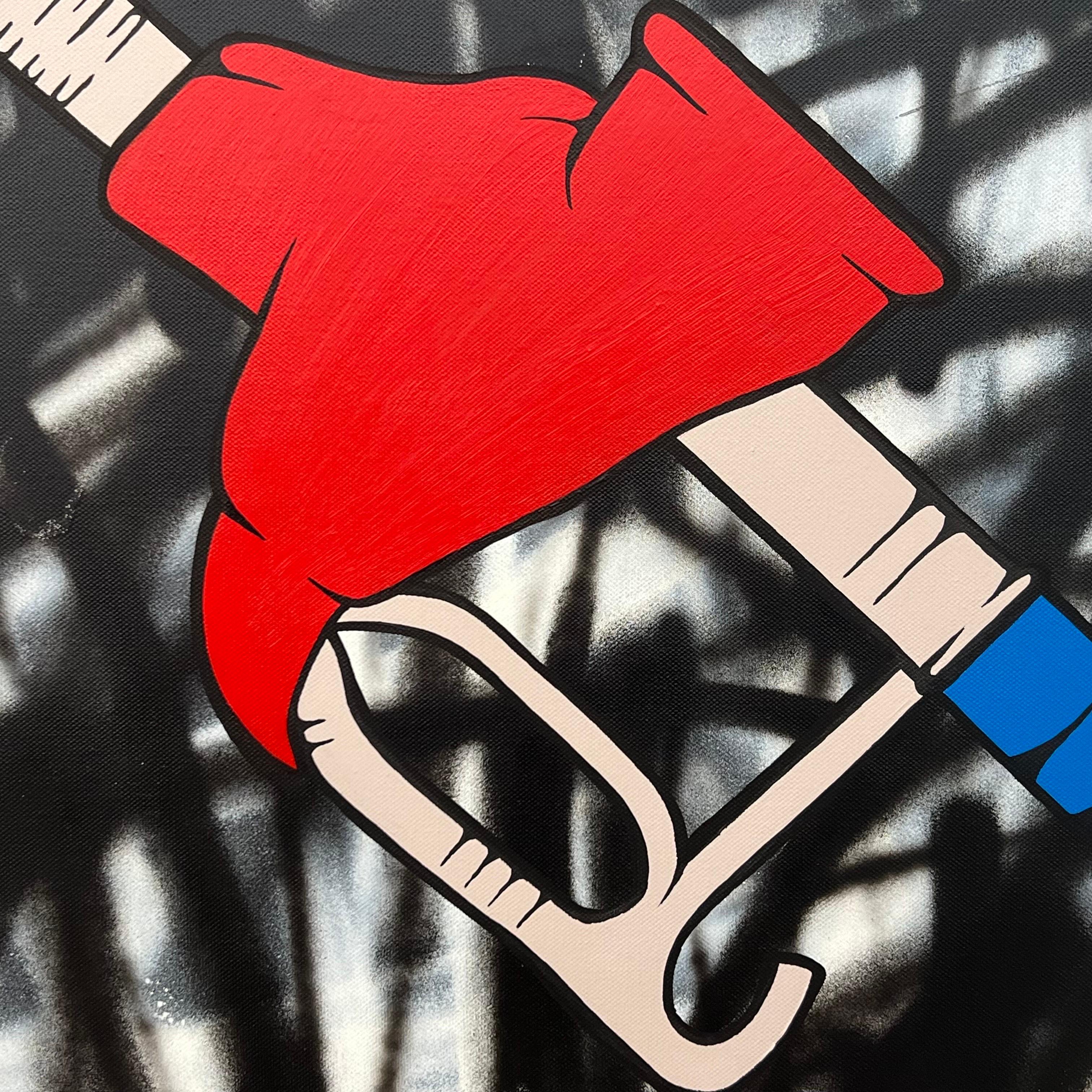 Oil Gas Fuel Pump Cartoon Pop Art on Abstract Background by British Urban Graffiti Artist, Chris Pegg. Chris Pegg est un Artiste de rue autodidacte qui produit des œuvres d'art avec un commentaire social fort. 

Son travail s'inspire d'artistes tels