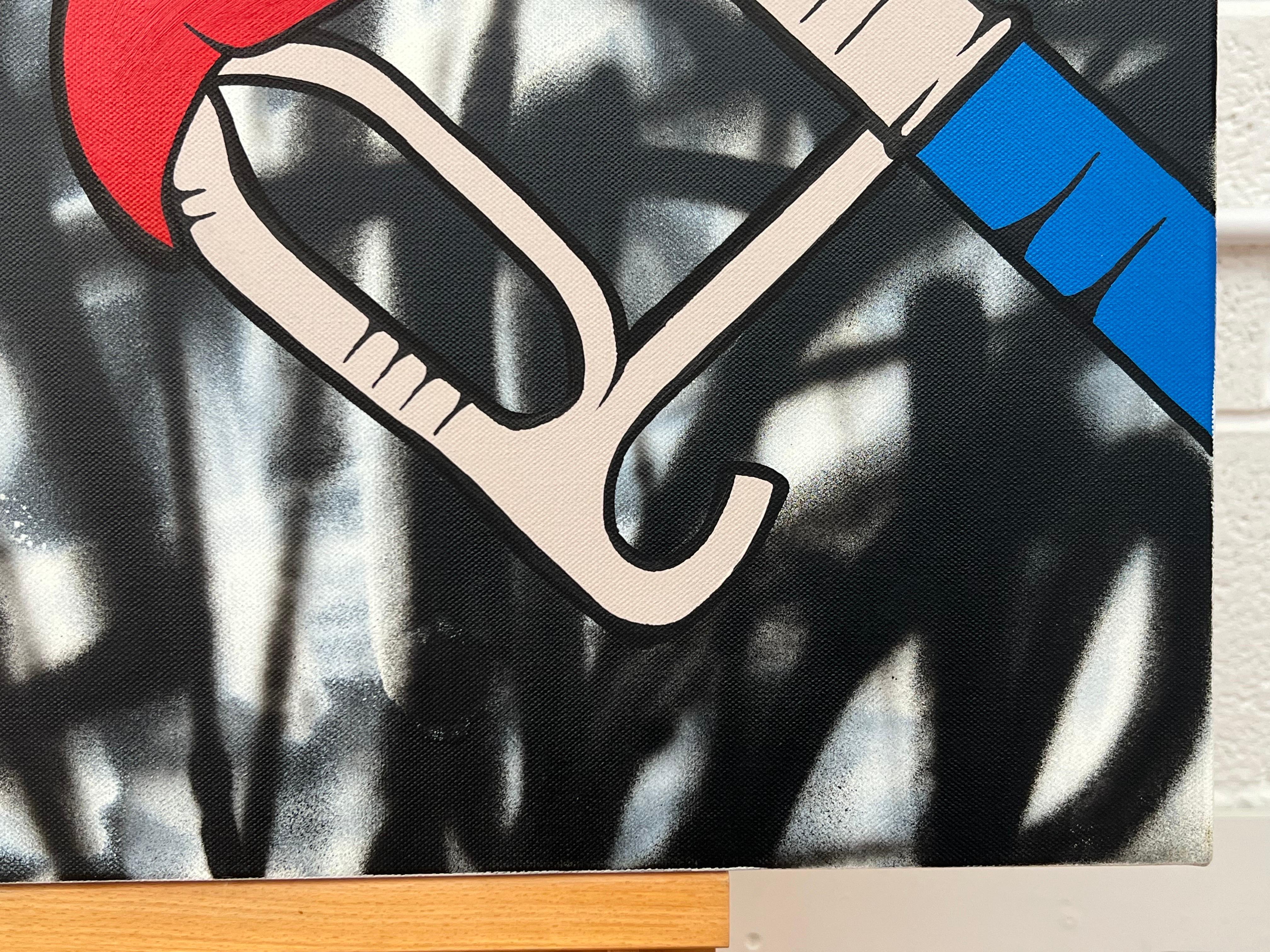Öl- Gas-Flammen-Pump-Kunst auf abstraktem Hintergrund des britischen Graffiti-Künstlers im Angebot 5