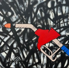 Oil Gas Fuel Pump Pop Art on Abstract Background by British Graffiti Artist