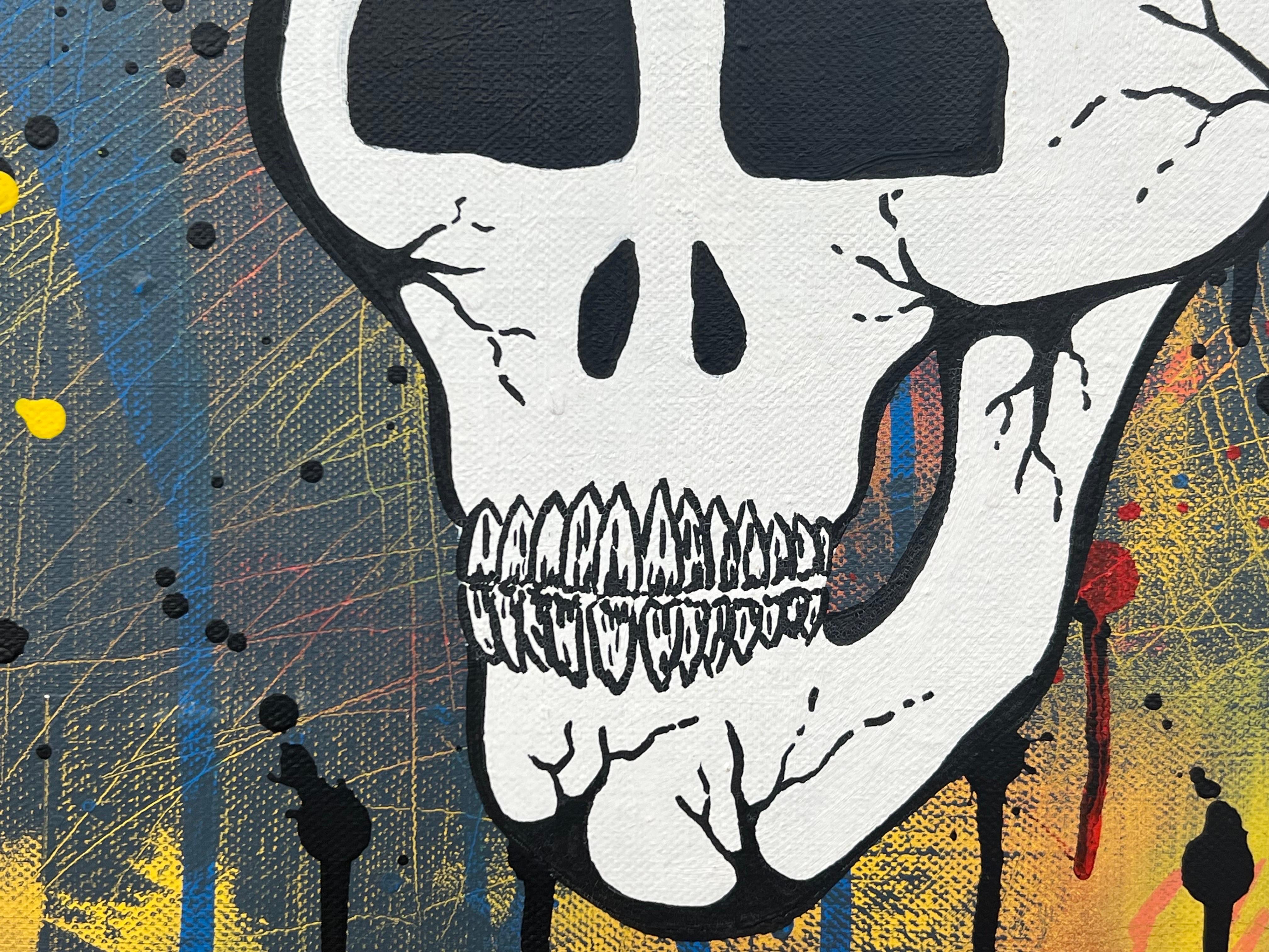 Skull and Emoji Pop Art on Abstract Background by British Graffiti Artist For Sale 8