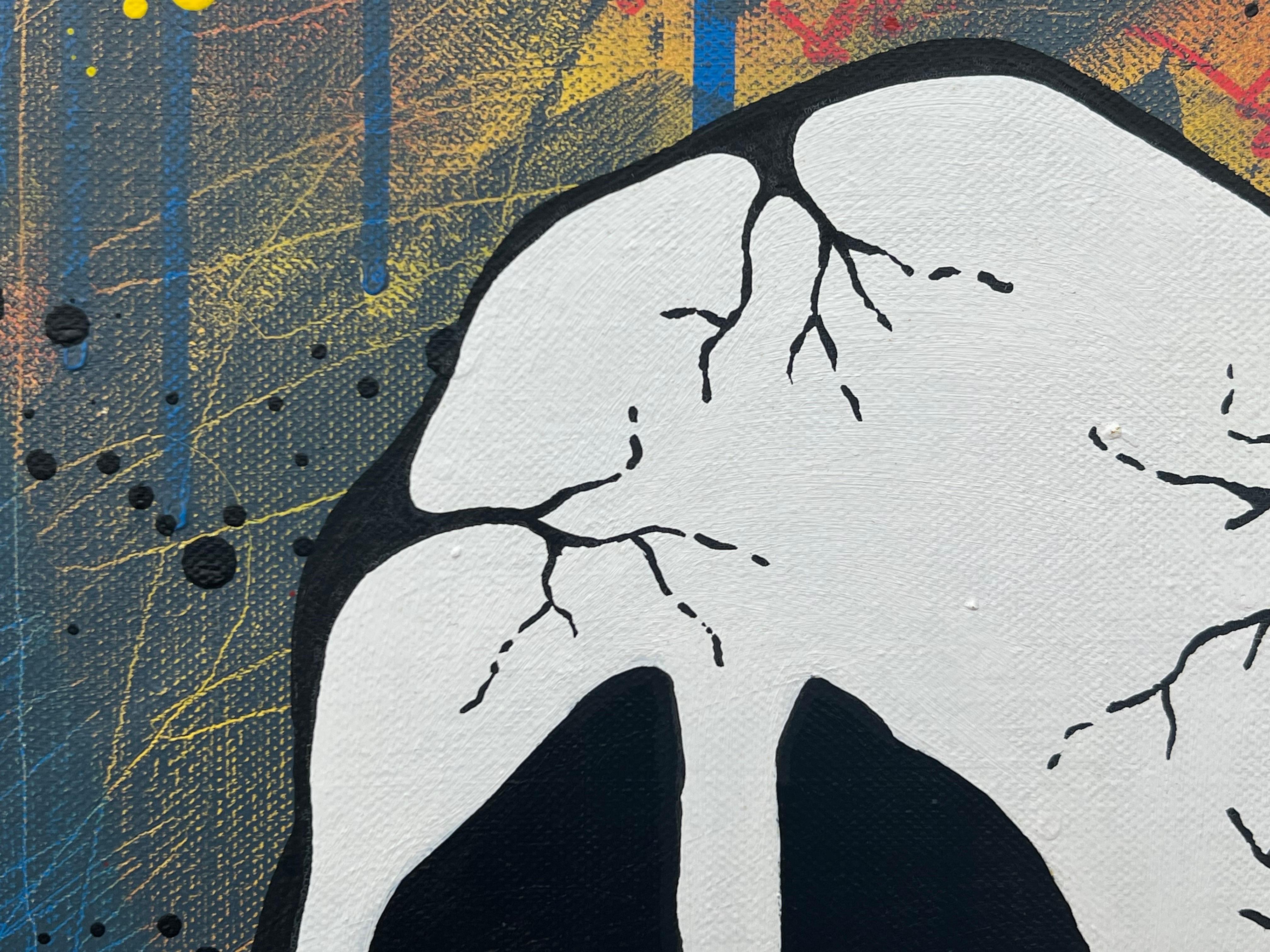 Tête de mort et émoji Pop Art sur fond abstrait par un artiste graffiti britannique en vente 12