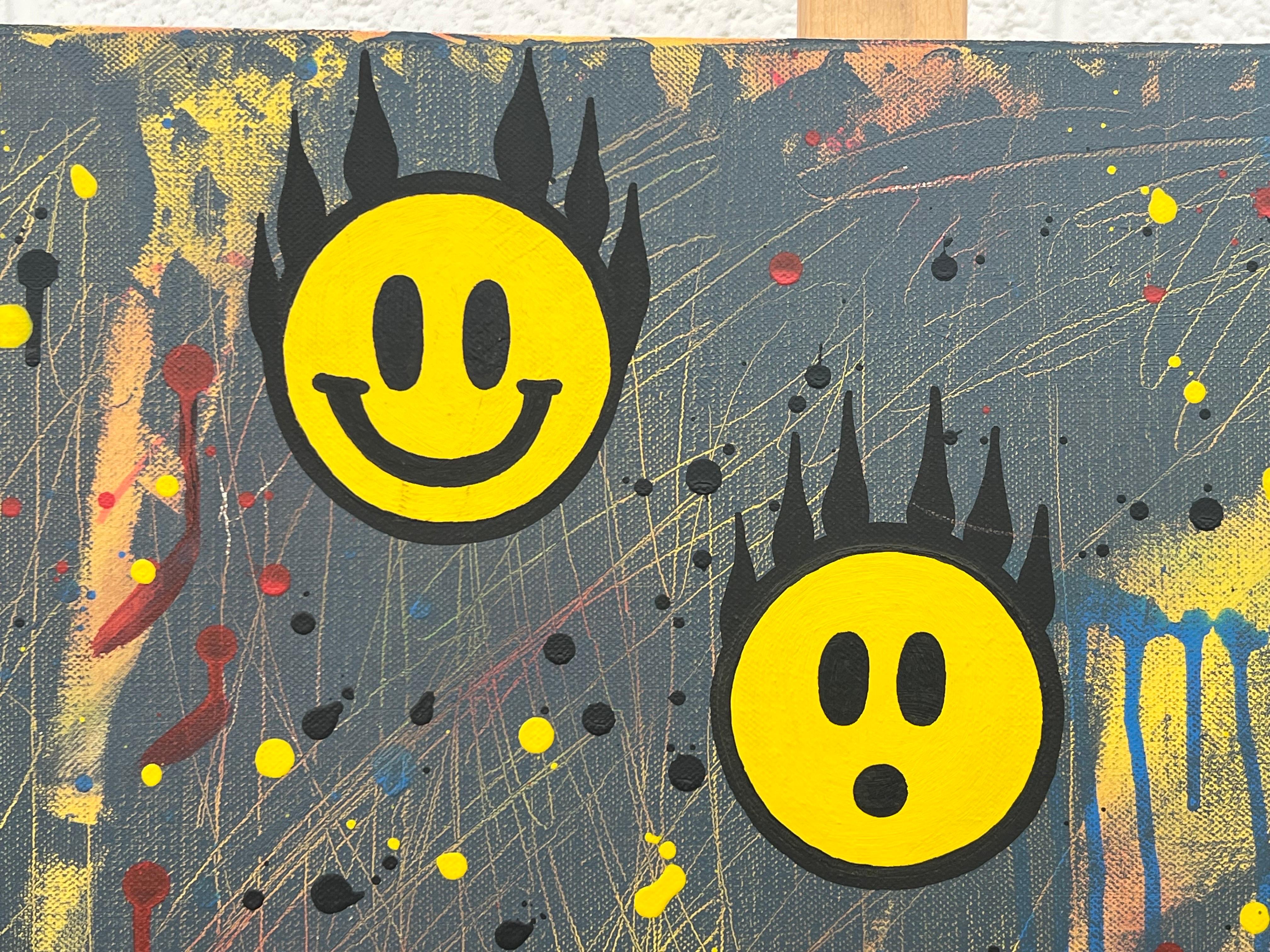 Tête de mort et émoji Pop Art sur fond abstrait par un artiste graffiti britannique en vente 5