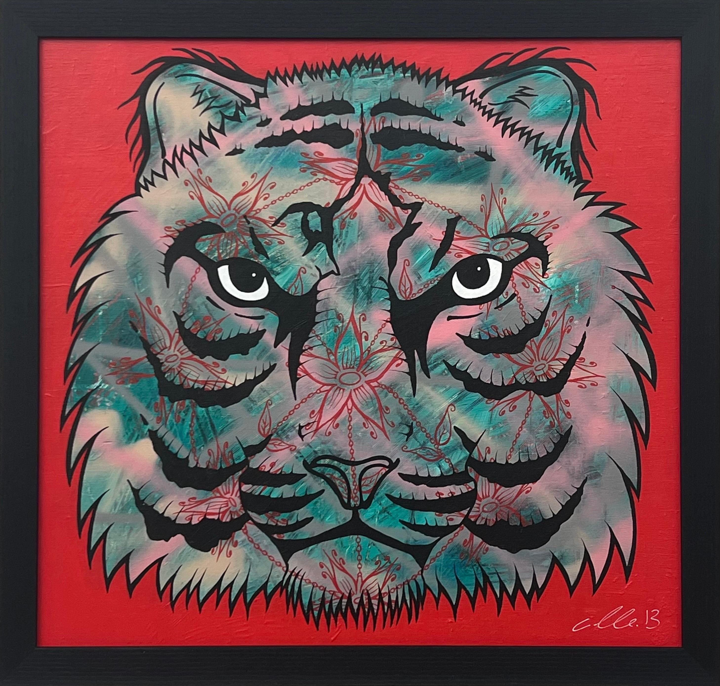 Tiger Portrait Pop Art with Floral Mandala in Chains by British Graffiti Artist