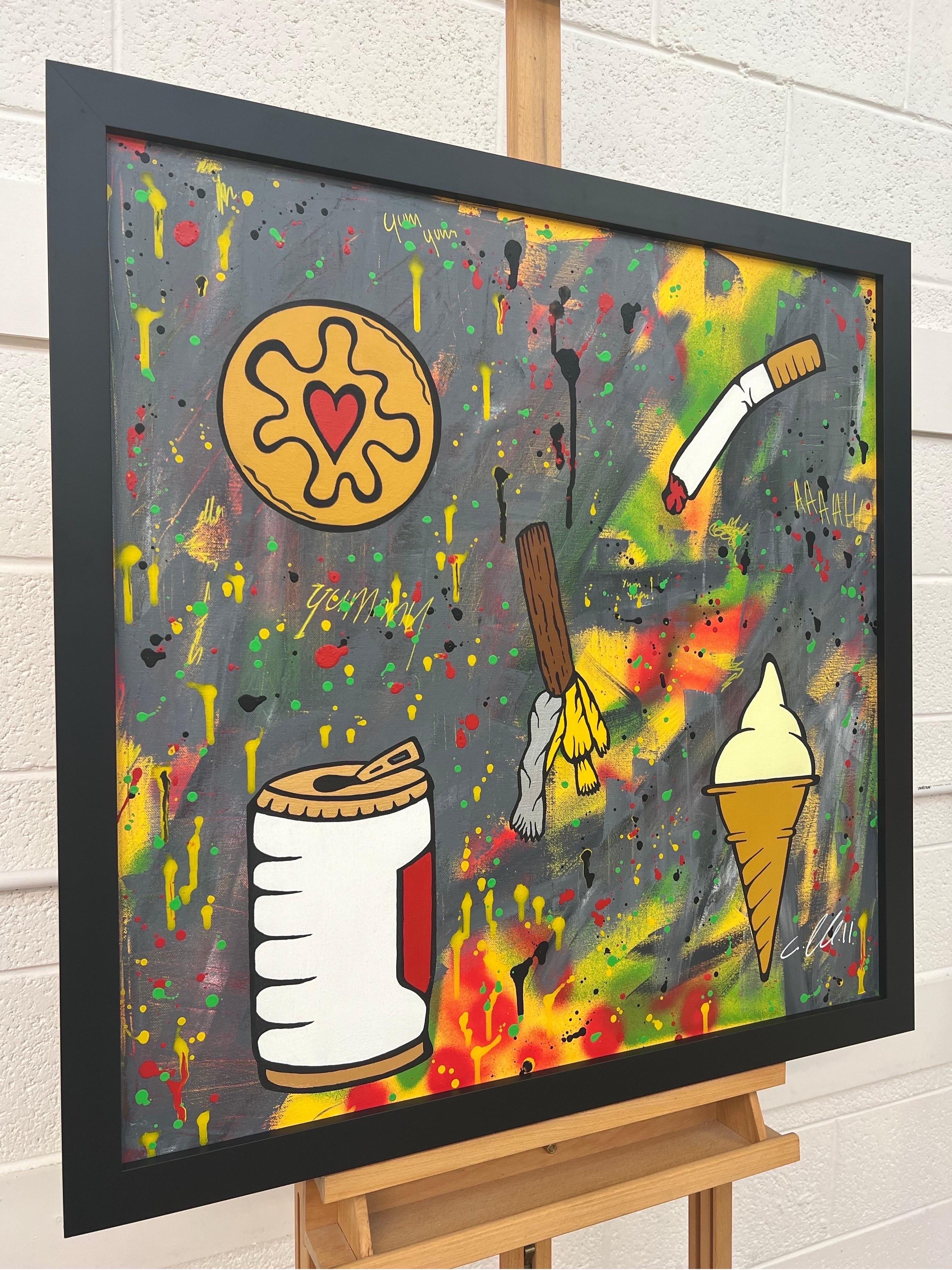 Yummy Sweets & Treats Pop Art on Abstract Background by British Graffiti Artist - Painting by Chris Pegg