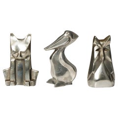 Trio de sculptures de Chris Petersen : Chat, Pélican et Hibou