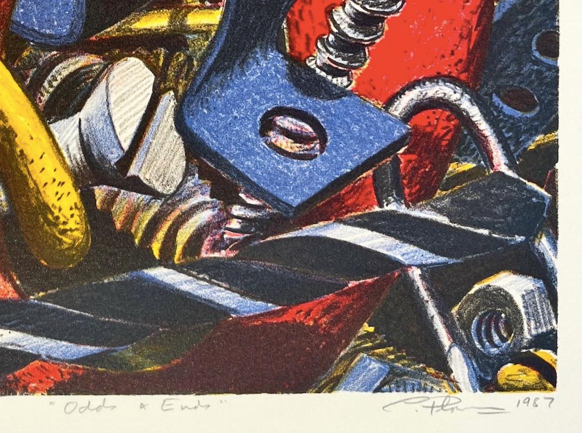 Odds and Ends, 1987 - Colourful Lithograph Print with Screws and Metalwork Items For Sale 1