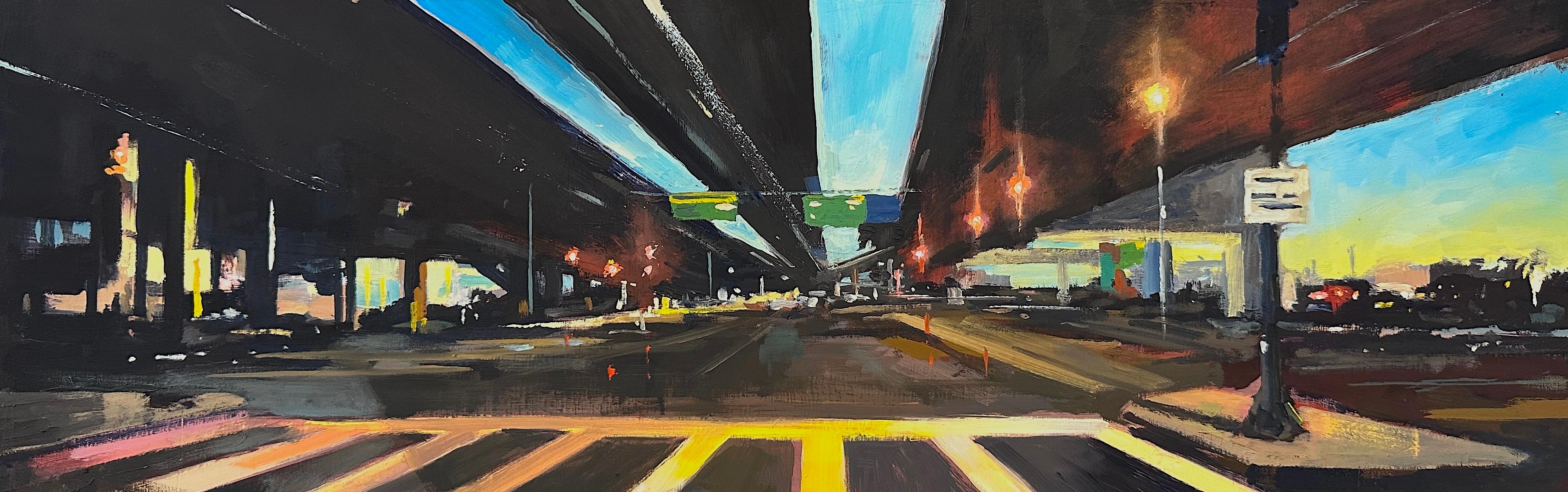 Landscape Painting di Chris Plunkett - "Una biforcazione nella strada", impressionista, urbano, paesaggio, Boston, pittura a olio