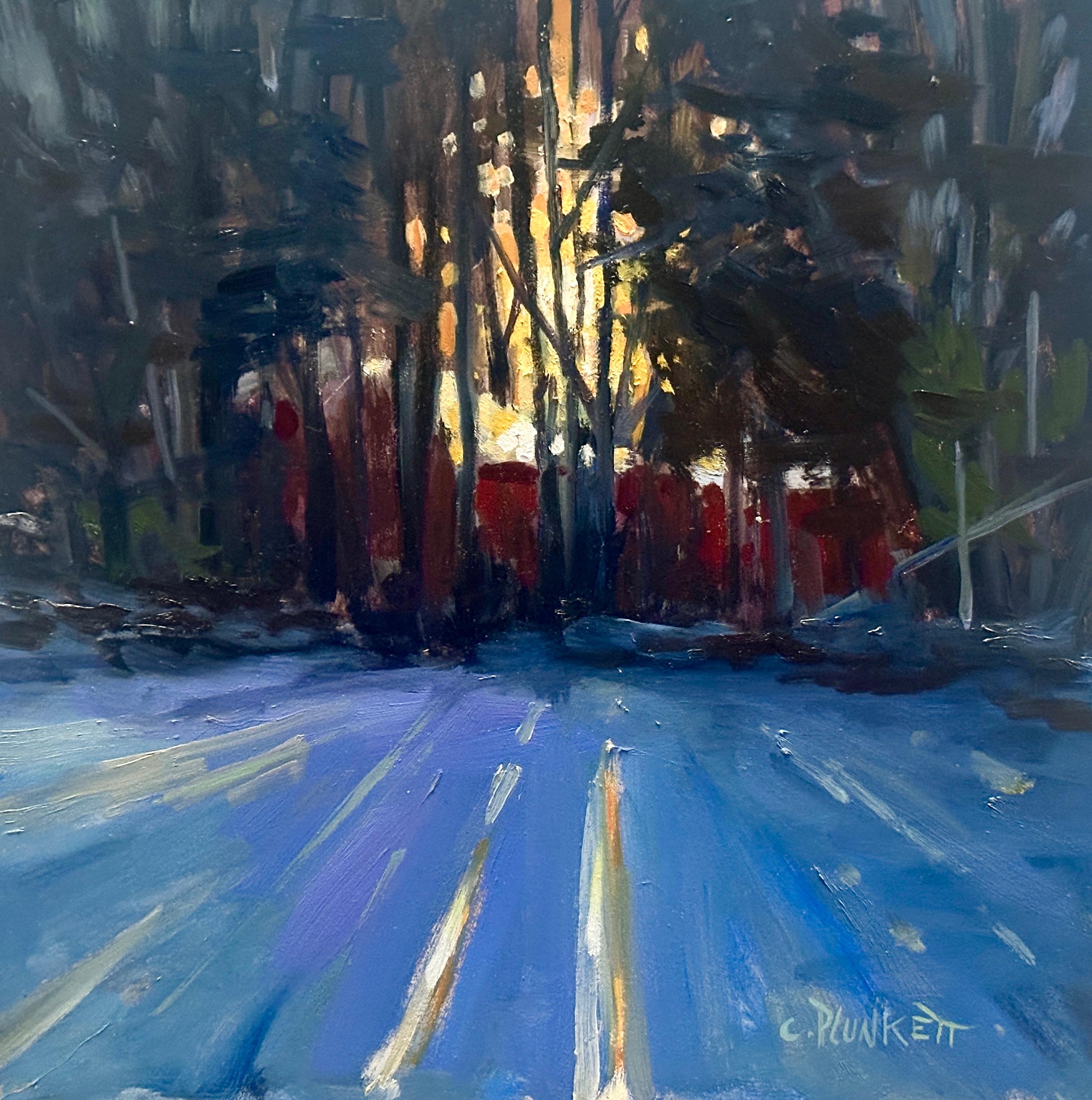 Chris Plunkett Landscape Painting - "Last Light at the Cove", Contemporary Winter Landscape, Oil Painting