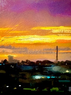 "Purple Sundown", Contemporary Urban Landscape, Stadt, Ölgemälde, 2021