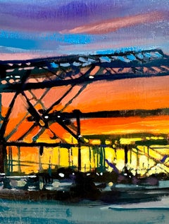 "Sunrise at the Docks", Impressionist, Urban Landscape, Oil Painting