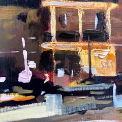 „Walking Up Adams“, Stadtlandschaft, Nacht, Rot, Ölgemälde, 2019