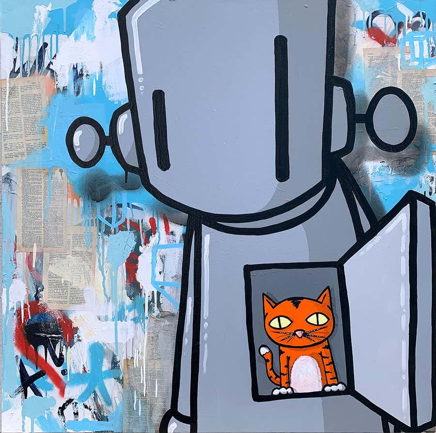 "Always Here" 36x36" Acrylic, Spray paint and mixed media on canvas