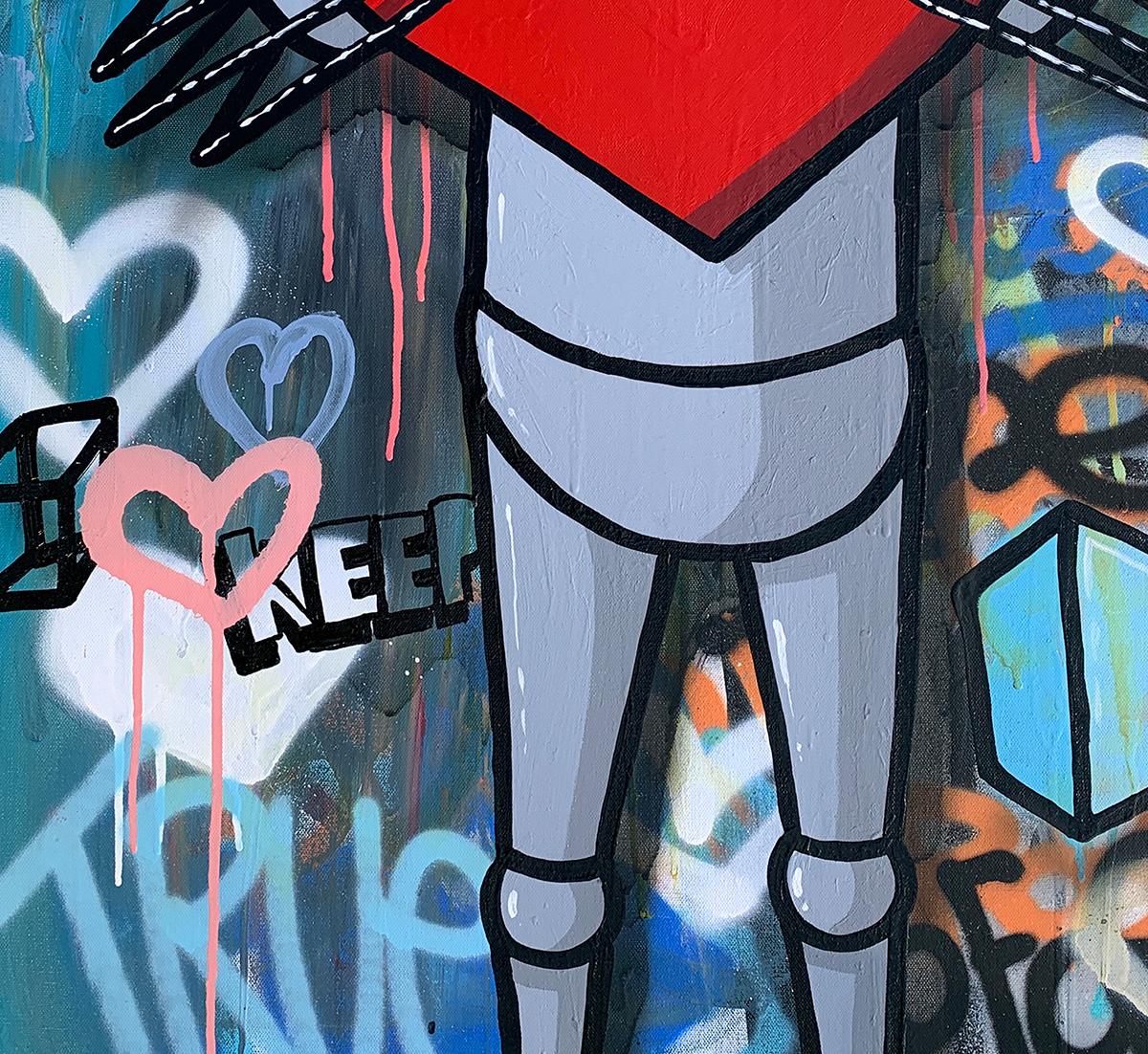 Großes „Carry this with you“ 36x24“ Acryl, Sprühfarbe und Collage auf Leinwand (Streetart), Painting, von Chris RWK