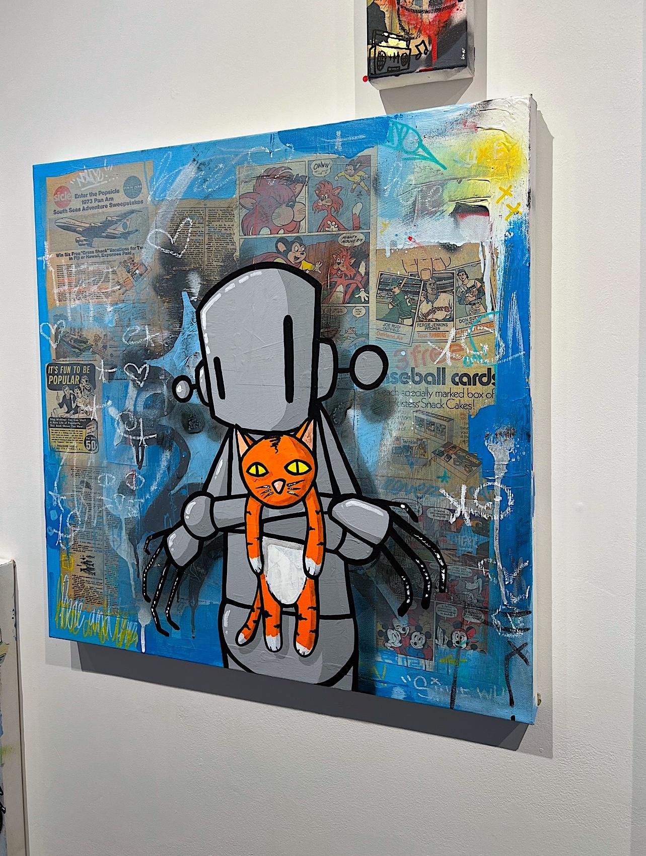 colorful acrylic on canvas robot cat pop art contemporary street art - Painting by Chris RWK
