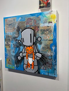 colorful acrylic on canvas robot cat pop art contemporary street art