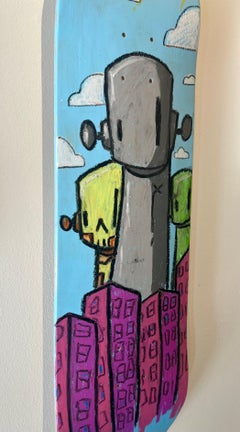 Acrylique coloré sur planche de skate – Robot – Pop Art – Art urbain contemporain