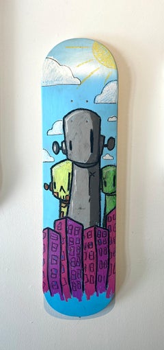Acrylique coloré sur planche de skate – Robot – Pop Art – Art urbain contemporain