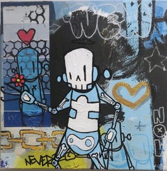 "Encontrado en Fundación" 12x12 acrílico y pintura en spray sobre lienzo