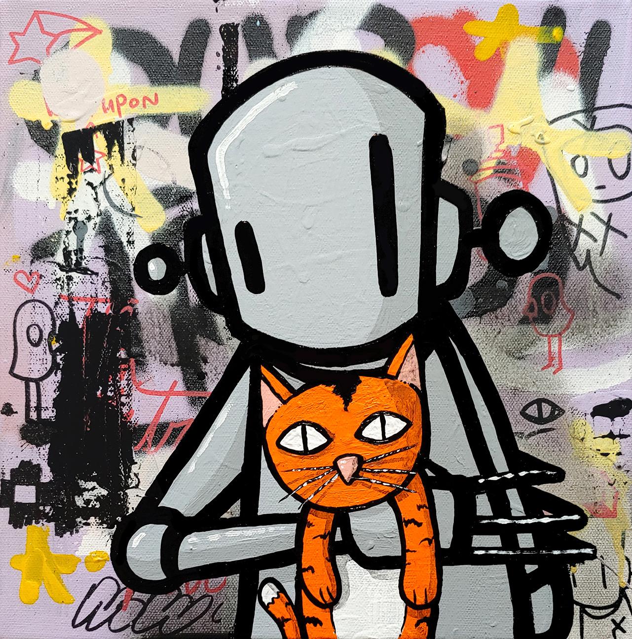 Chris RWK Animal Painting - "It Will Always Be Us"  acrylic and spray paint on canvas Urban Art 12x12" 