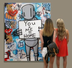 "Let's be the US in house" Very Large 5 foot tall Acrylic, Spray paint on canvas