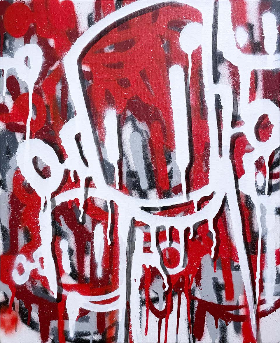 Memories or Ghosts by Chris RWK, street art, graffiti, spray paint, red & white