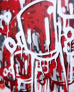 Memories or Ghosts di Chris RWK, street art, graffiti, vernice spray, bianco e rosso