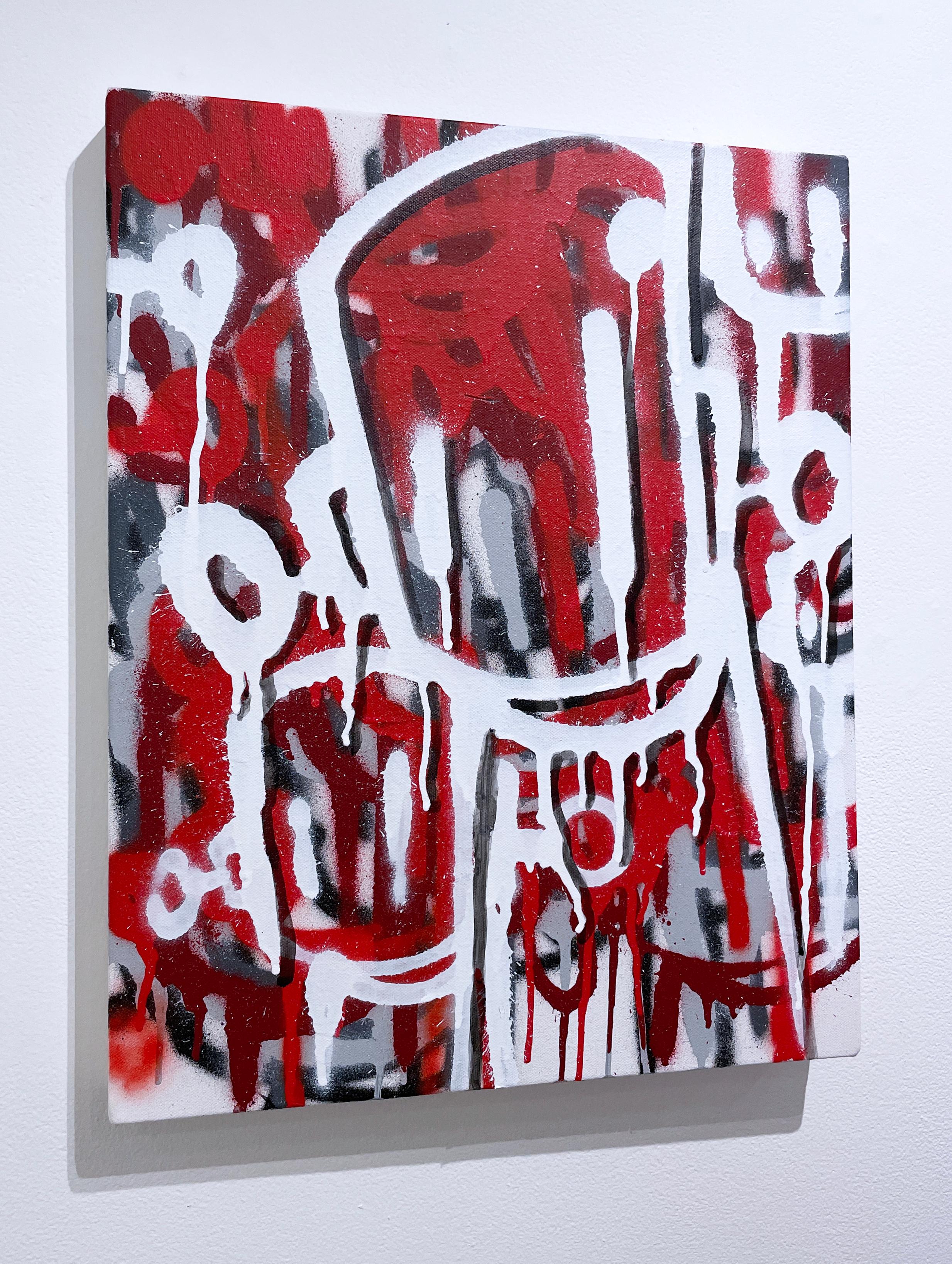Mémoires ou fantômes de Chris RWK, art de la rue, graffiti, peinture à la bombe, rouge et blanc en vente 3