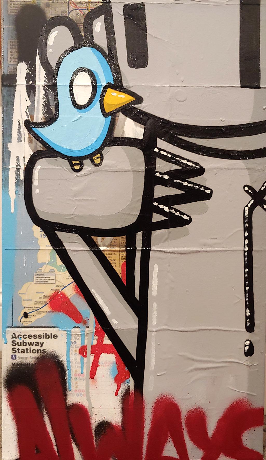 The One Who Listens Painted on NYC Subway Map, 2024 - Painting by Chris RWK