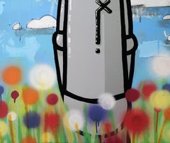 "With My Thoughts"  In an abstract field of Flowers 36x24"  Acrylic on Canvas