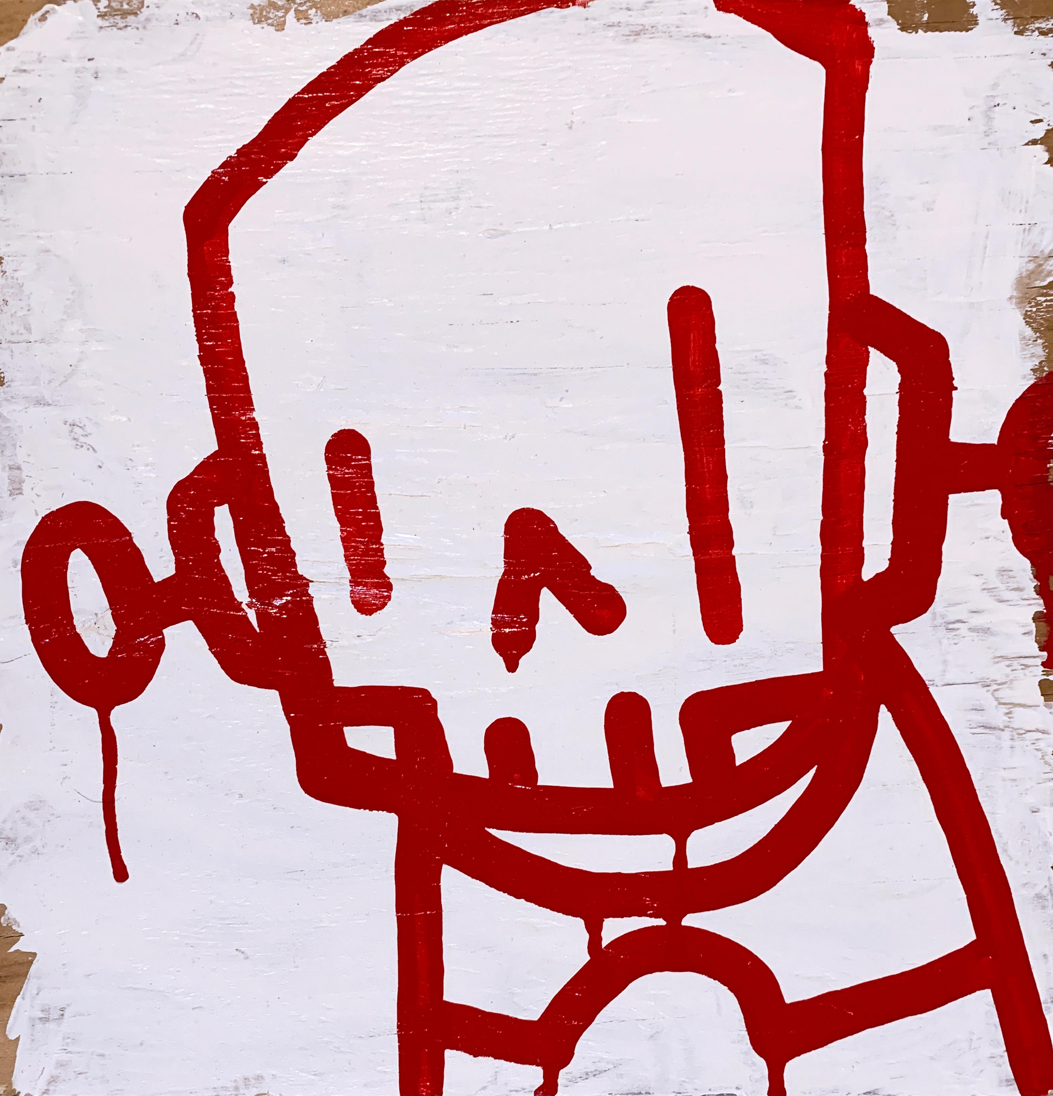 "Wood You Believe 5" (2022), Chris RWK street art, aerosol, drips, graffiti, illustration, street artist, Staten Island, NY, New York, NYC, character, robot, robots will kill, mixed media, spray paint, drip, splatter, paint marker, acrylic, wood.