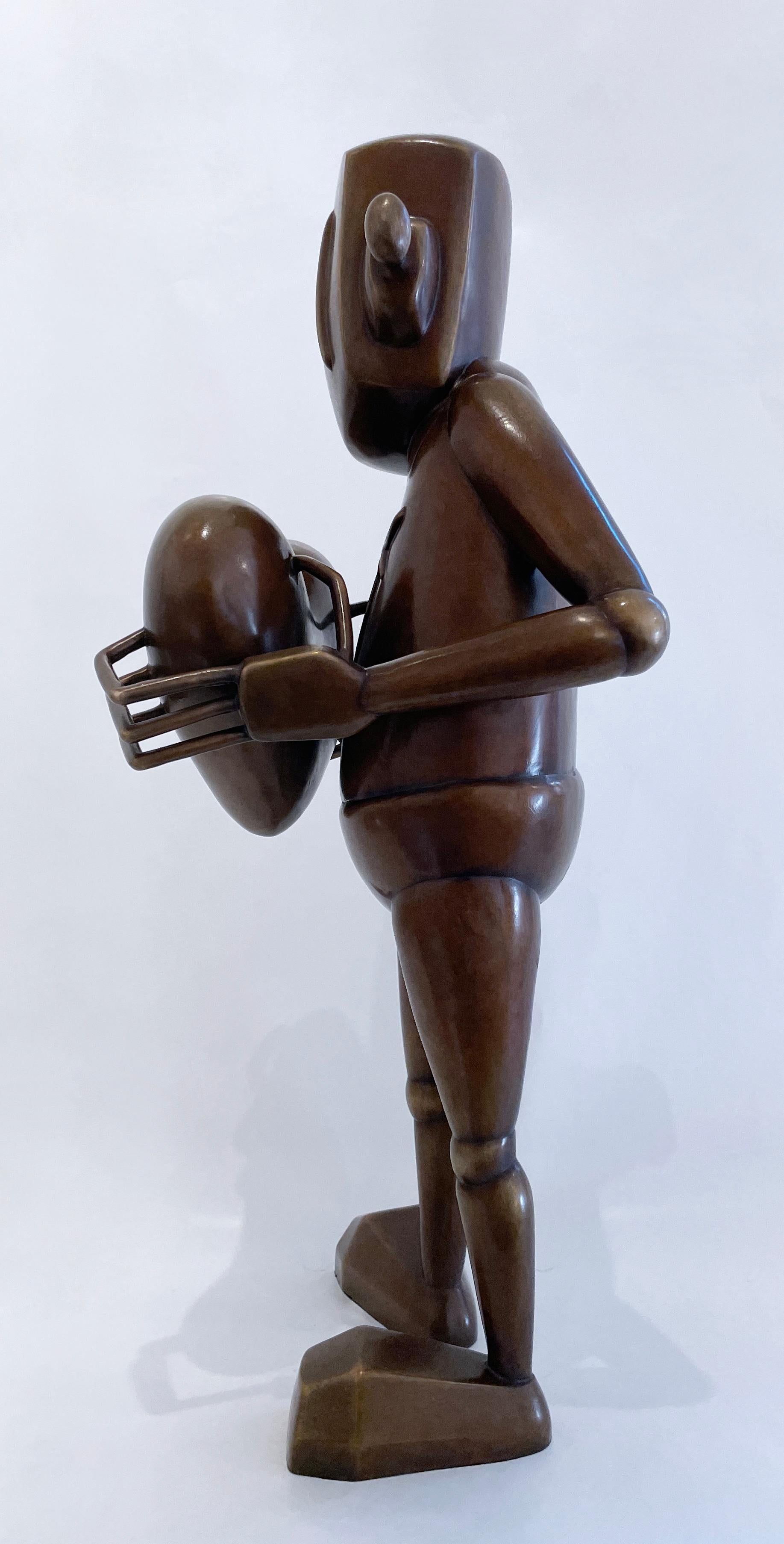 For Giving by Chris RWK, bronze sculpture, street art robot character with heart 6