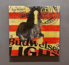 Chris Sainato, "Budweiser" 24x24 Red and White Clydesdale Mixed Media Painting