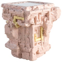 Chris Schanck, ’Fleshbot’ Side Table, Pink, Gold, Aluminum, Clay, Resin, 2018