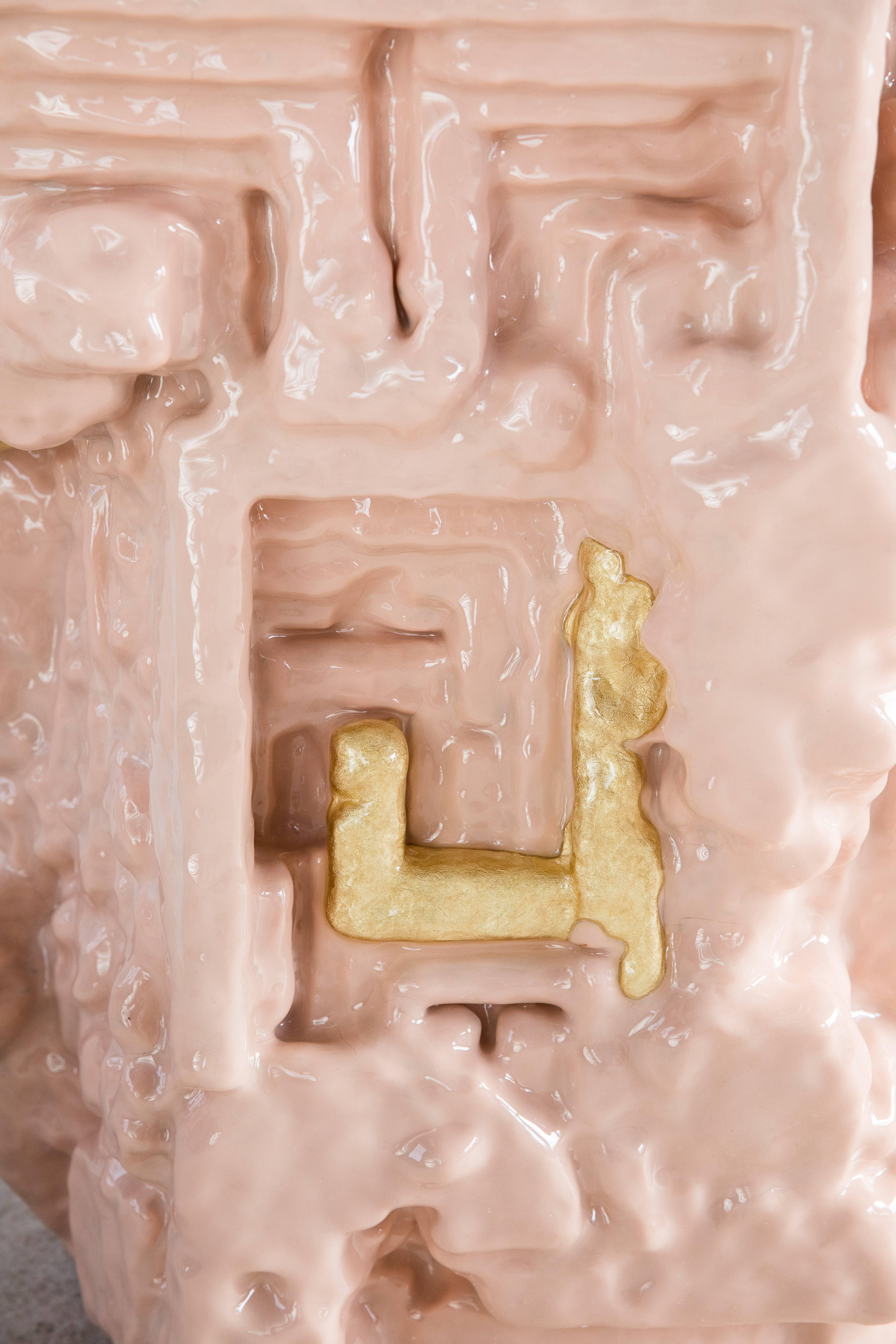 Chris Schanck, ’Fleshbot’ Side Table, Pink, Gold, Aluminum, Clay, Resin, 2018 In New Condition In New York, NY