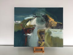 Arc Response: Gestural Abstract Landscape Painting with Blue, Green and Red