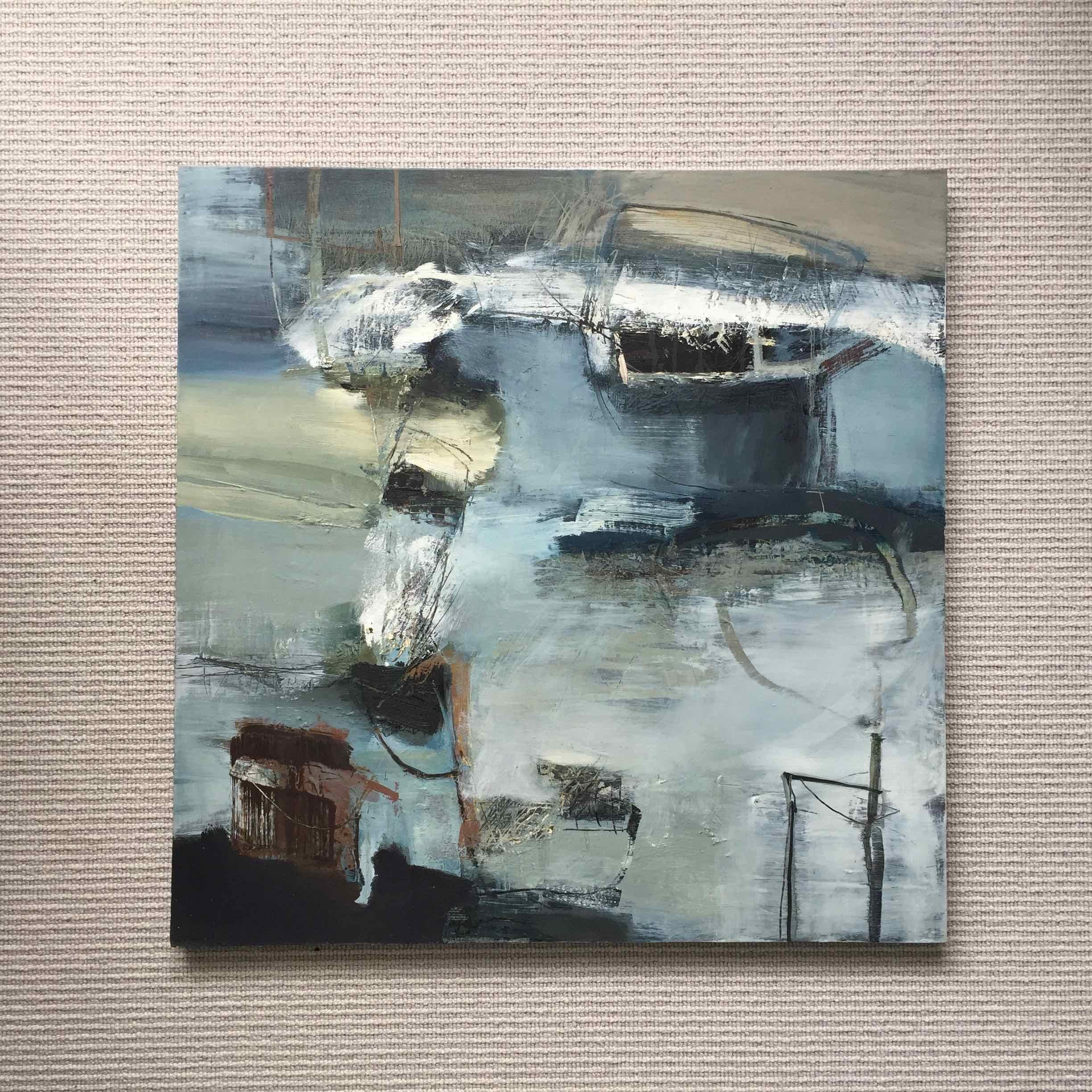 Encounter II: Gestural Abstract Landscape Painting on Board by Chris Sims For Sale 1