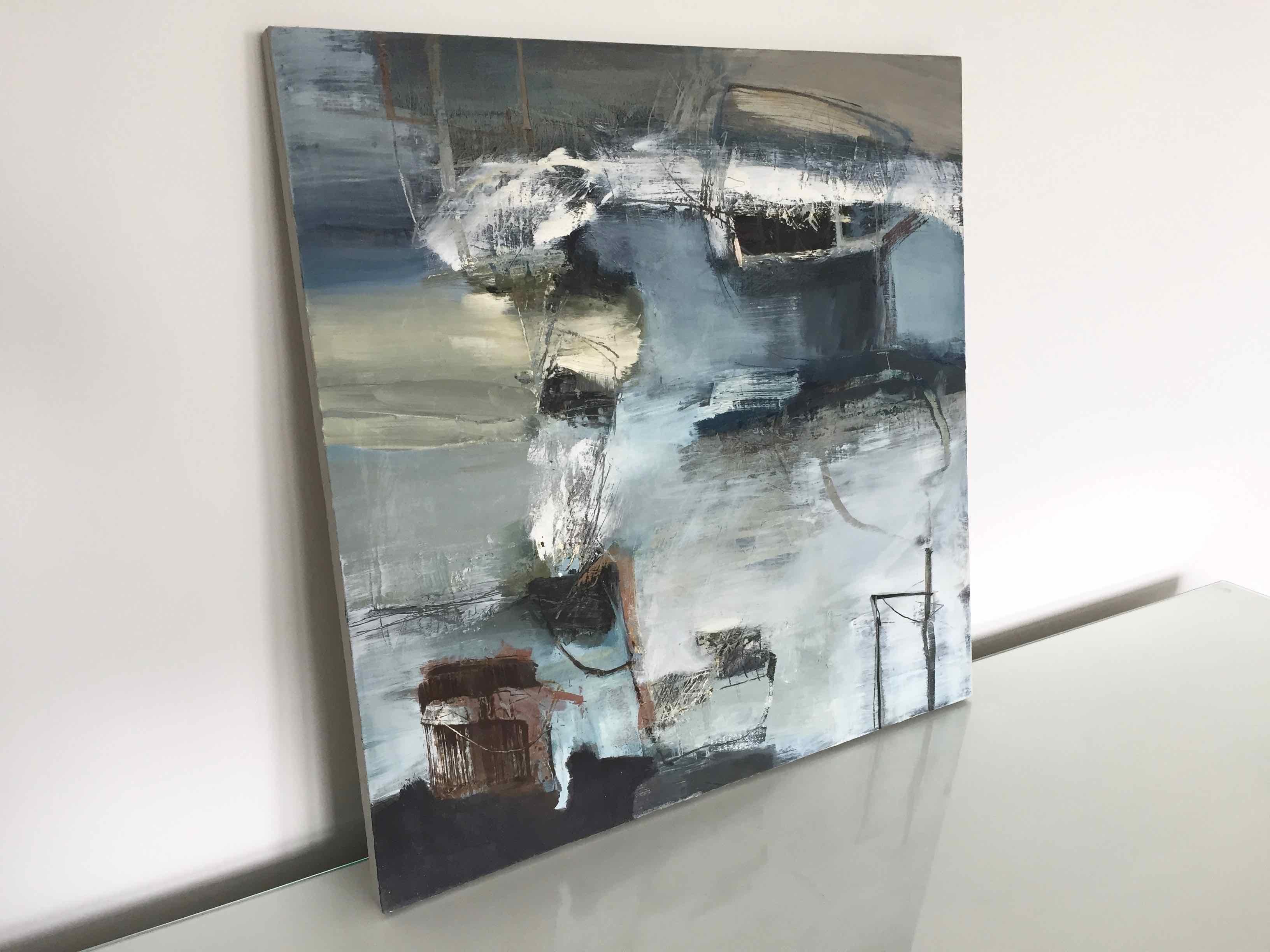 Encounter II: Gestural Abstract Landscape Painting on Board by Chris Sims For Sale 3