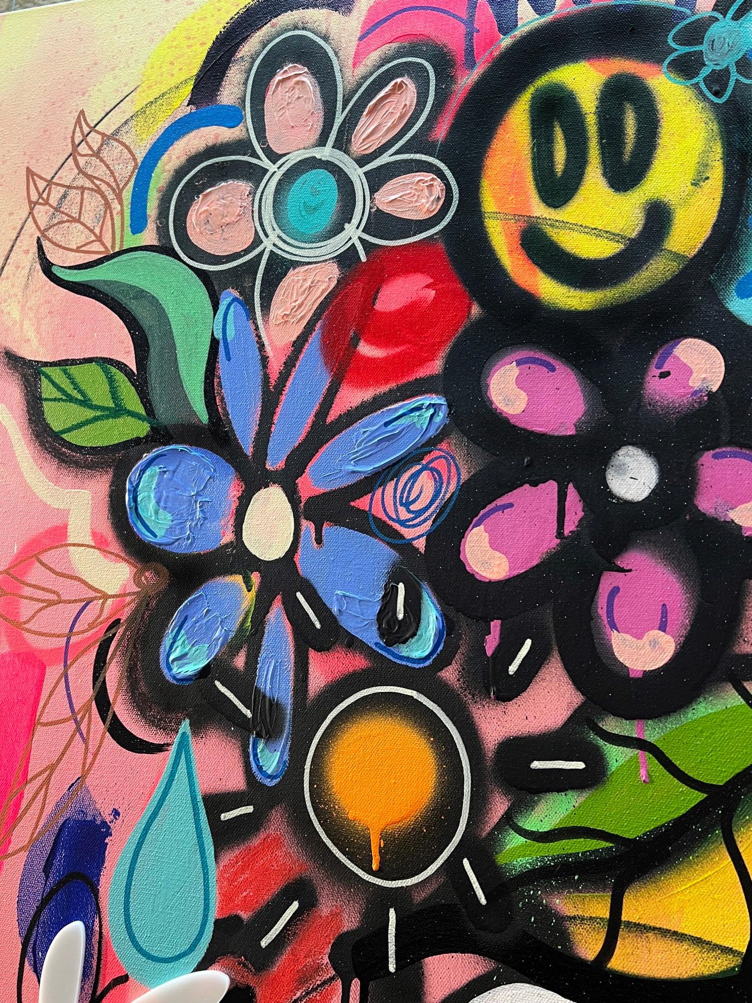 Bouquet No. 1, großes Blumenstillleben mit Graffiti, Acryl auf Leinwand, 2022 (Abstrakt), Painting, von Chris Solcz